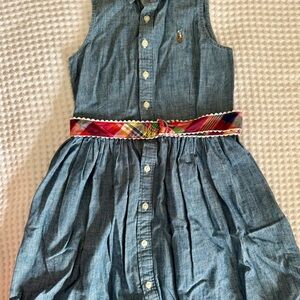 Polo Ralph Lauren Girls Chambray Button Front Dress Madras Belt Size 7